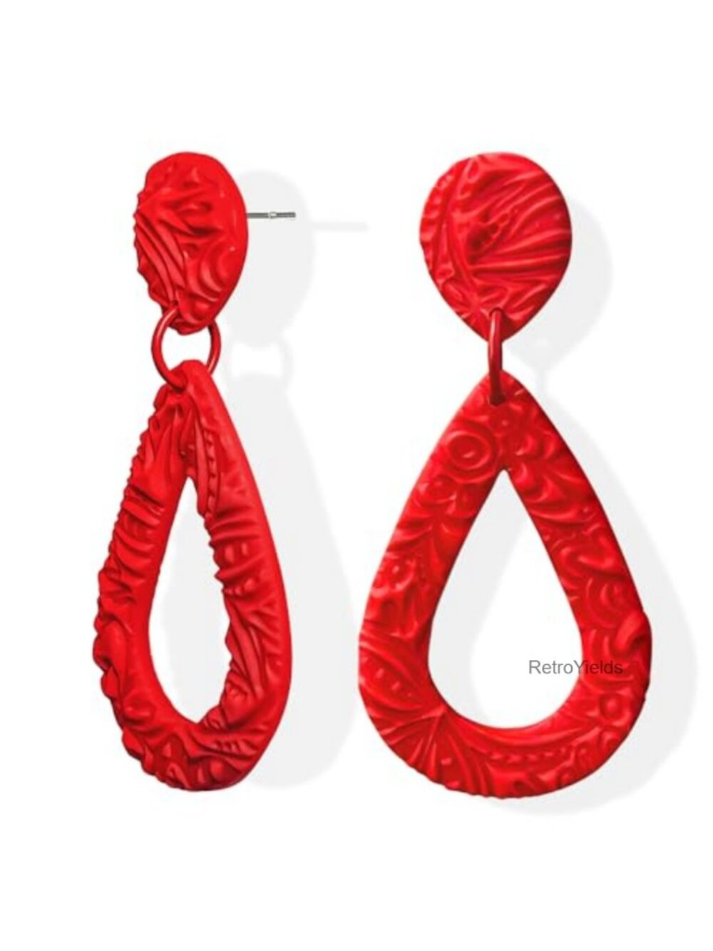 Handmade Red Polymer Clay Teardrop Dangle Earrings Lightweight Boho